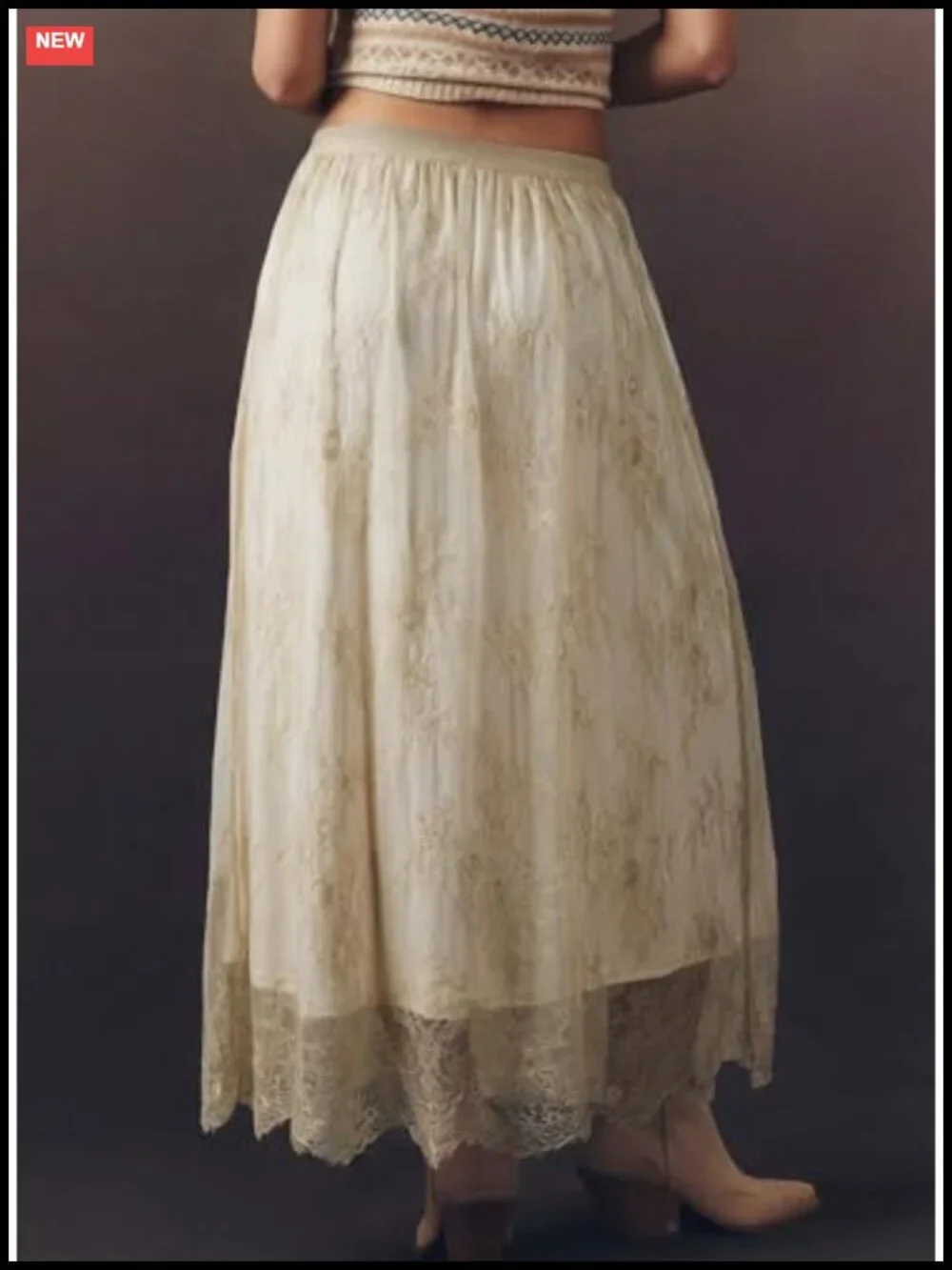 Boho Lace Maxi Skirt A-Line Flowy Long Skirt for Casual Wedding Guest